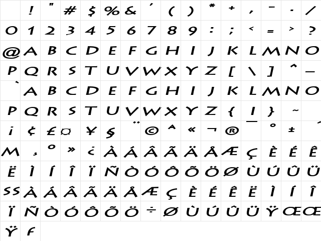 Liste Extended Bold Italic Character Map