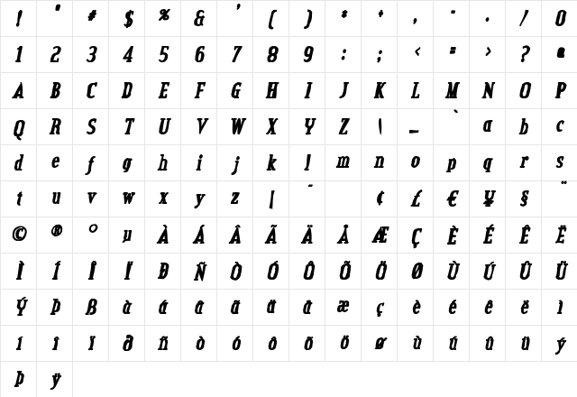 Credit Valley Ink Italic Character Map