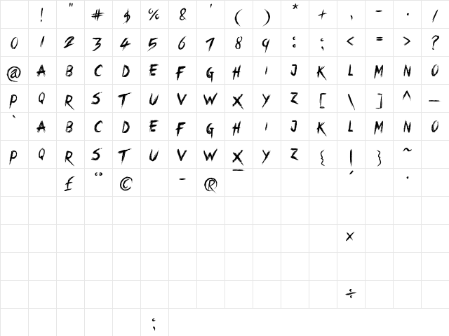 Crimes Times Six Regular Character Map
