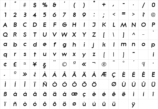 Litera Bold Italic Character Map