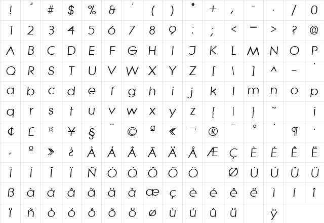 Litera Italic Character Map