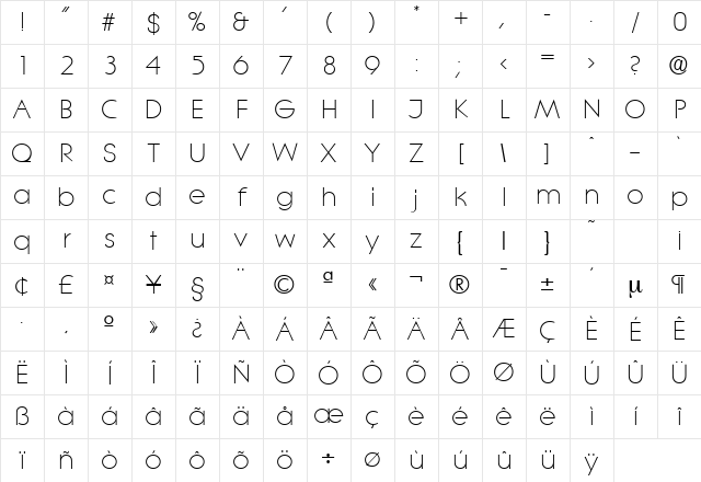 Litera-Serial-Light Regular Character Map