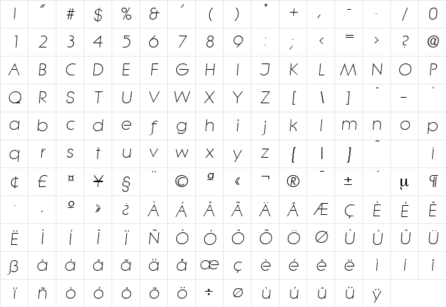 Litera-Serial-Light RegularItalic Character Map