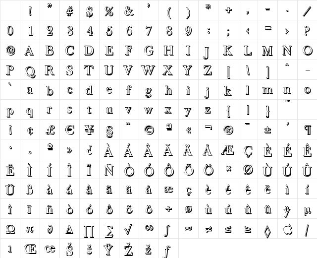 CrossBeckerShadow-Medium Regular Character Map CrossBeckerShadow-Medium Regular Character Map