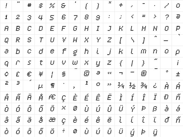 Crossover BoldOblique Character Map Crossover BoldOblique Character Map
