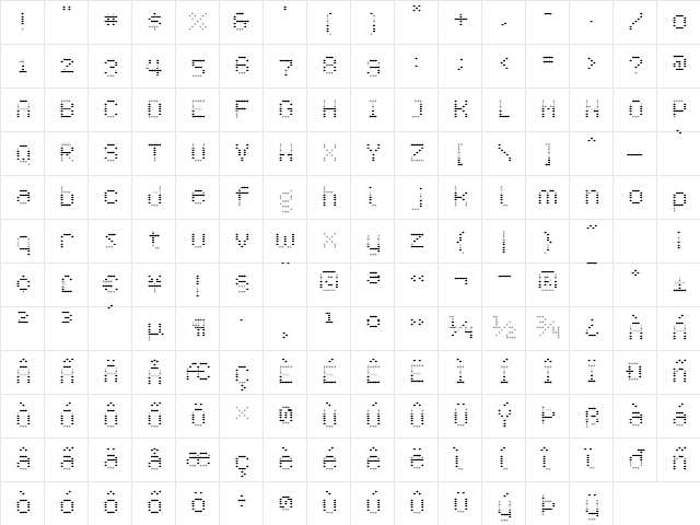 Crossover ExtraLight Character Map