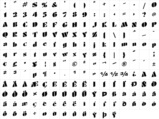 Crows Regular Character Map