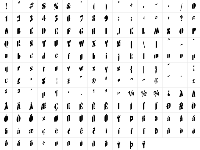 Crows Regular Character Map