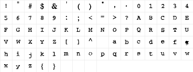 Crud Regular Character Map