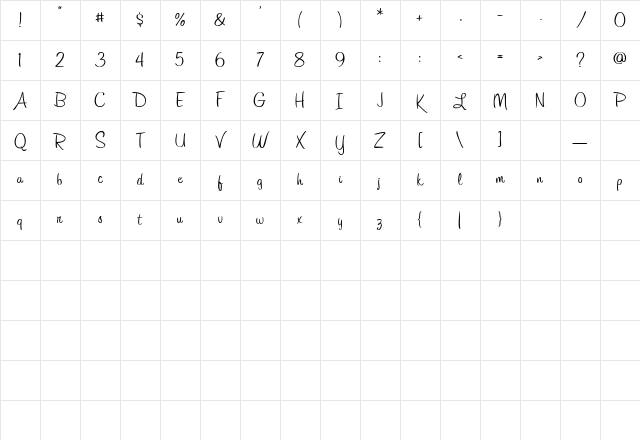 AL Hurried Note Regular Character Map