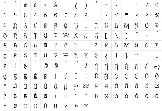 Cruickshank Regular Character Map