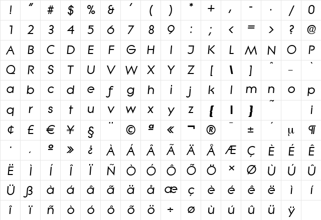 LiteraSerial BoldItalic Character Map
