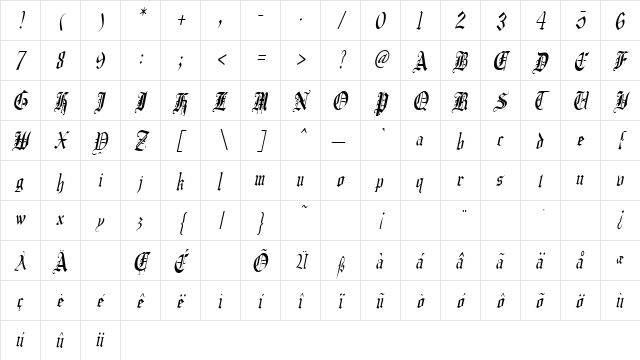 CrusaderGothicCondensed Italic Character Map CrusaderGothicCondensed Italic Character Map