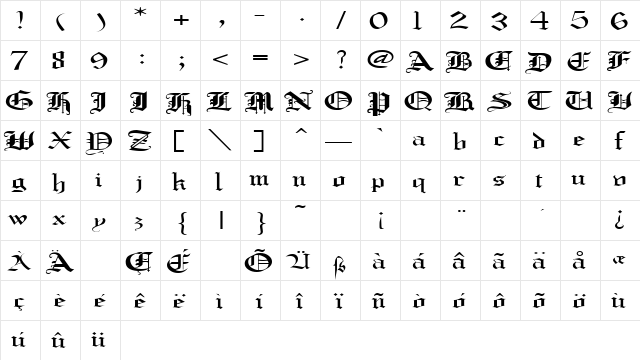 CrusaderGothicExtended Regular Character Map