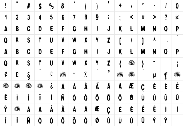Crush47 Regular Character Map