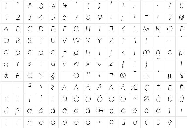 LiteraSerial-Light Italic Character Map