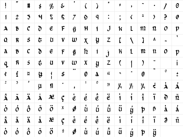 Cry Uncial Condensed Cry Uncial Condensed Character Map