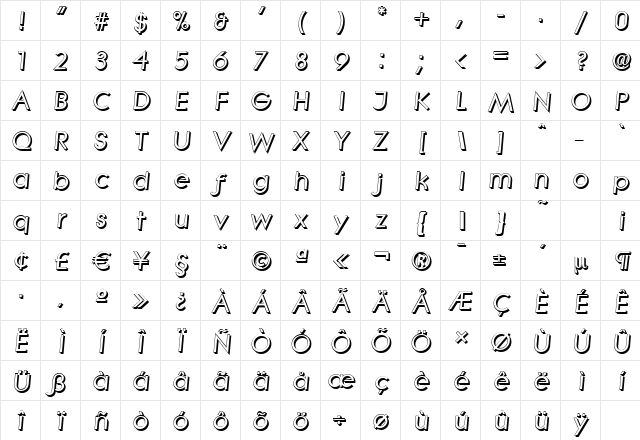 LiteraShadow BoldItalic Character Map