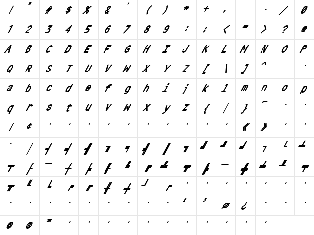 Crystal BoldOblique Character Map