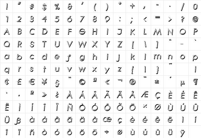 LiteraShadow Italic Character Map
