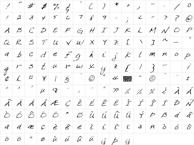 CrystalsHand Italic Character Map