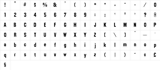 CSD-Block-Bold Regular Character Map