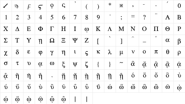CSL-Greek Medium Regular Character Map