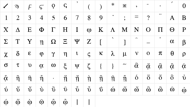 CSL-Greek Regular Character Map CSL-Greek Regular Character Map