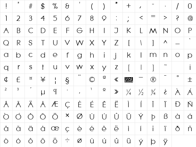 Lithe Regular Character Map