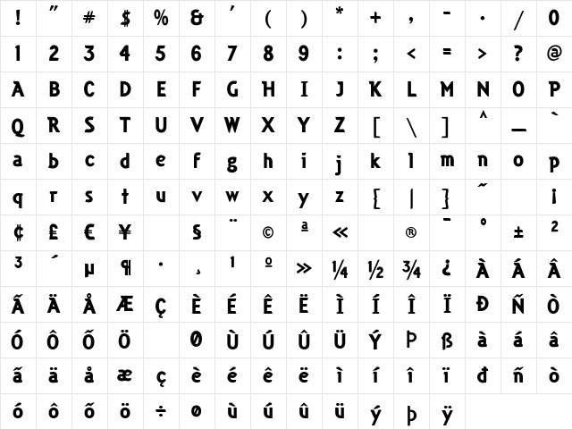 Cuban Bold Character Map