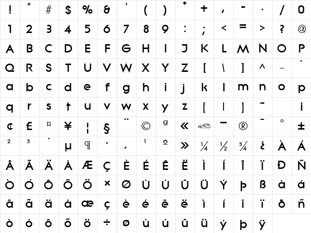 Lithe Extrabold Regular Character Map