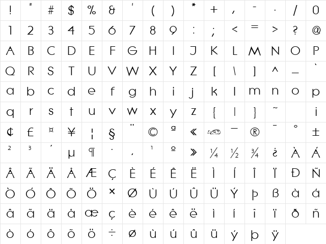 Lithe Regular Character Map
