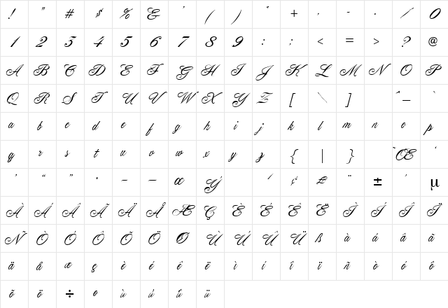 Cumberland Regular Character Map Cumberland Regular Character Map