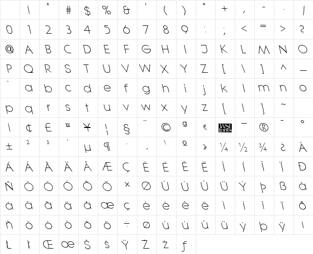 LitheLeftyLight Regular Character Map LitheLeftyLight Regular Character Map