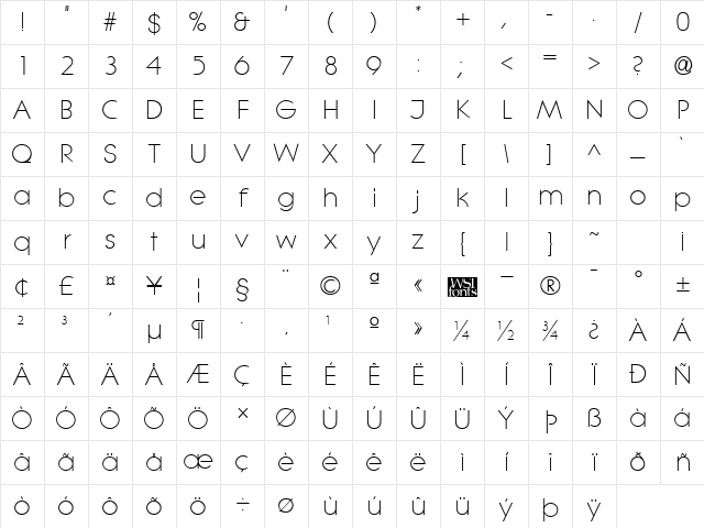LitheLight Regular Character Map