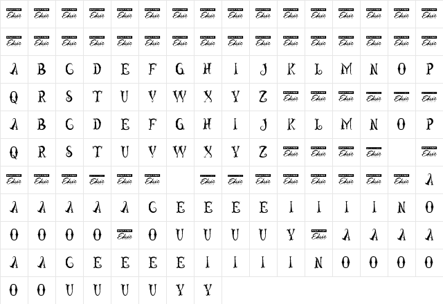 Curly Planet Demo Regular Character Map