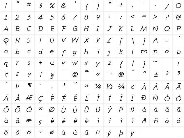 Ashby Book Regular Character Map