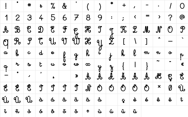 Cursive standard Regular Character Map Cursive standard Regular Character Map