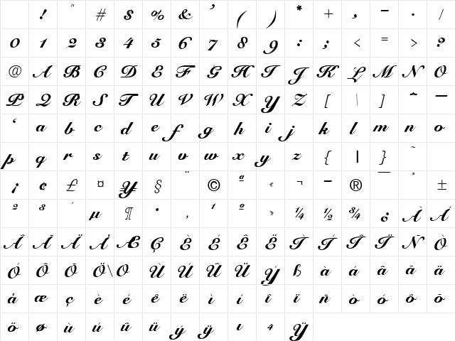 CursiveElegant Normal Character Map