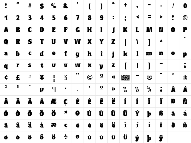 CurvacBlack Regular Character Map