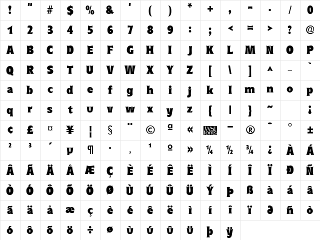 CurvacBlack Regular Character Map