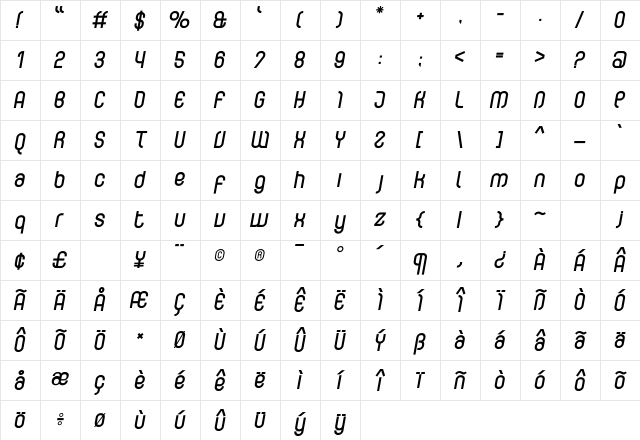 Curvature Bold Character Map