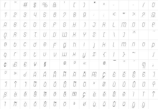 CurvatureFine Italic Regular Character Map