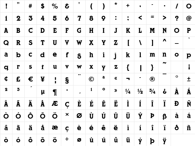 Curzon Regular Character Map