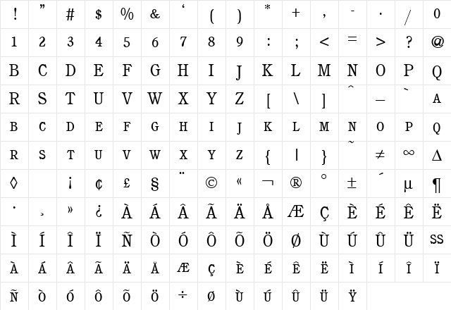 CushingNovaSmc Regular Character Map