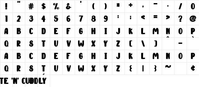 Cute 'n' Cuddly Regular Character Map Cute 'n' Cuddly Regular Character Map