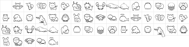 Cute Animals Dingbat Regular Character Map