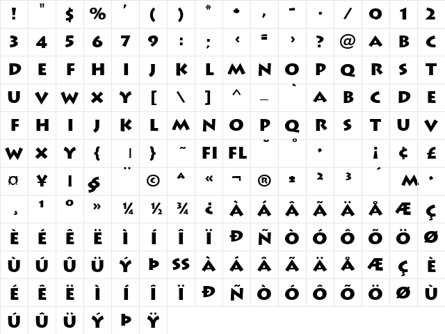 Lithograph Bold Character Map