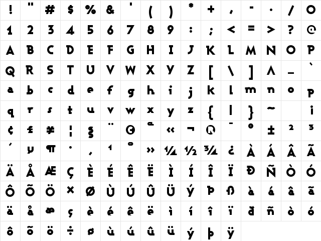 Ashby Black Regular Character Map
