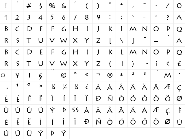 Lithograph Regular Character Map